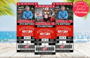Editable Detroit Red Wings Birthday Ticket Party Invites Instant Download