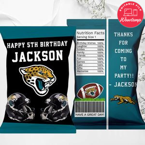Printable Jacksonville Jaguars Birthday Chip Bags Instant Download
