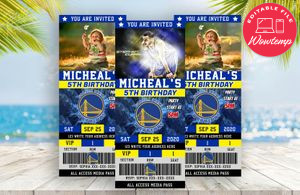 Editable Golden State Warriors Basketball Birthday Ticket Invite Instant Download