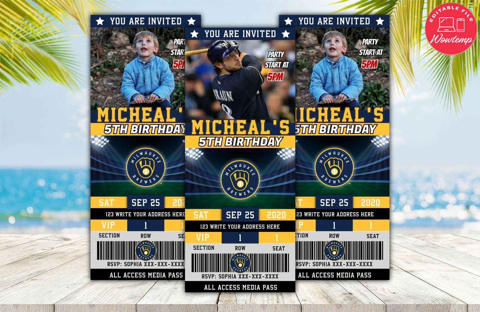 Editable Milwaukee Brewers Birthday Ticket Invitations DIY Wowtemp
