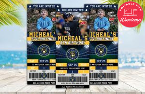 Editable Milwaukee Brewers Birthday Ticket Invitations Instant Download