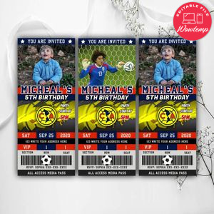 Printable Club America Birthday Ticket Invites Instant Download