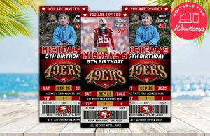 Editable San Francisco 49ers Birthday Ticket Invites Instant Download