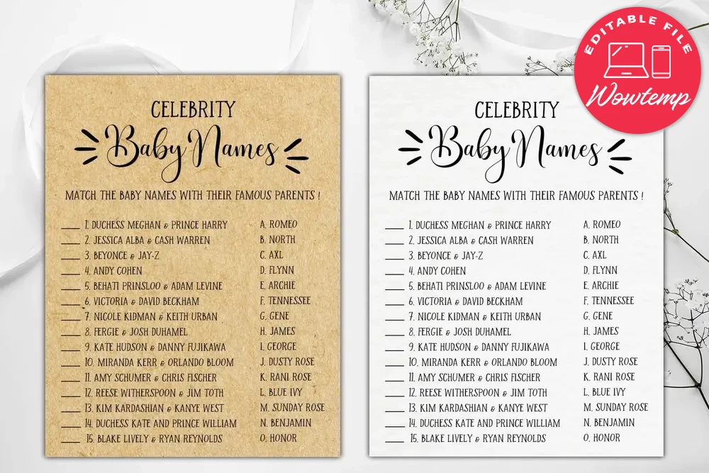 Editable Celebrity Baby Names Baby Shower Game Instant Download Wowtemp