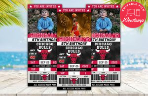 Chicago Bulls Ticket Birthday Editable Template DIY