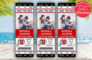 Utah Utes Save The Date Wedding Engagement Announcement Ticket Invitation Instant Download