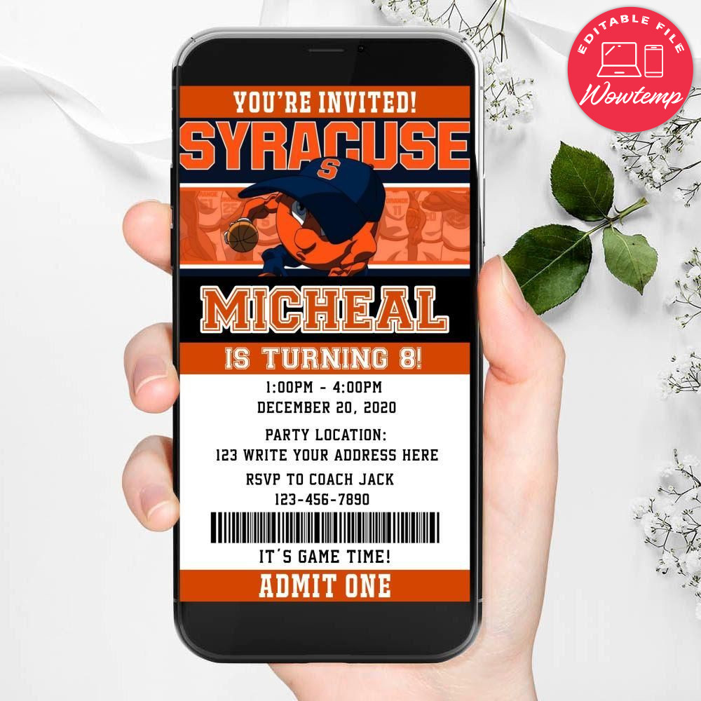 Electronic Syracuse Orange Ticket Electronic Invite Birthday Invitations Instant Download