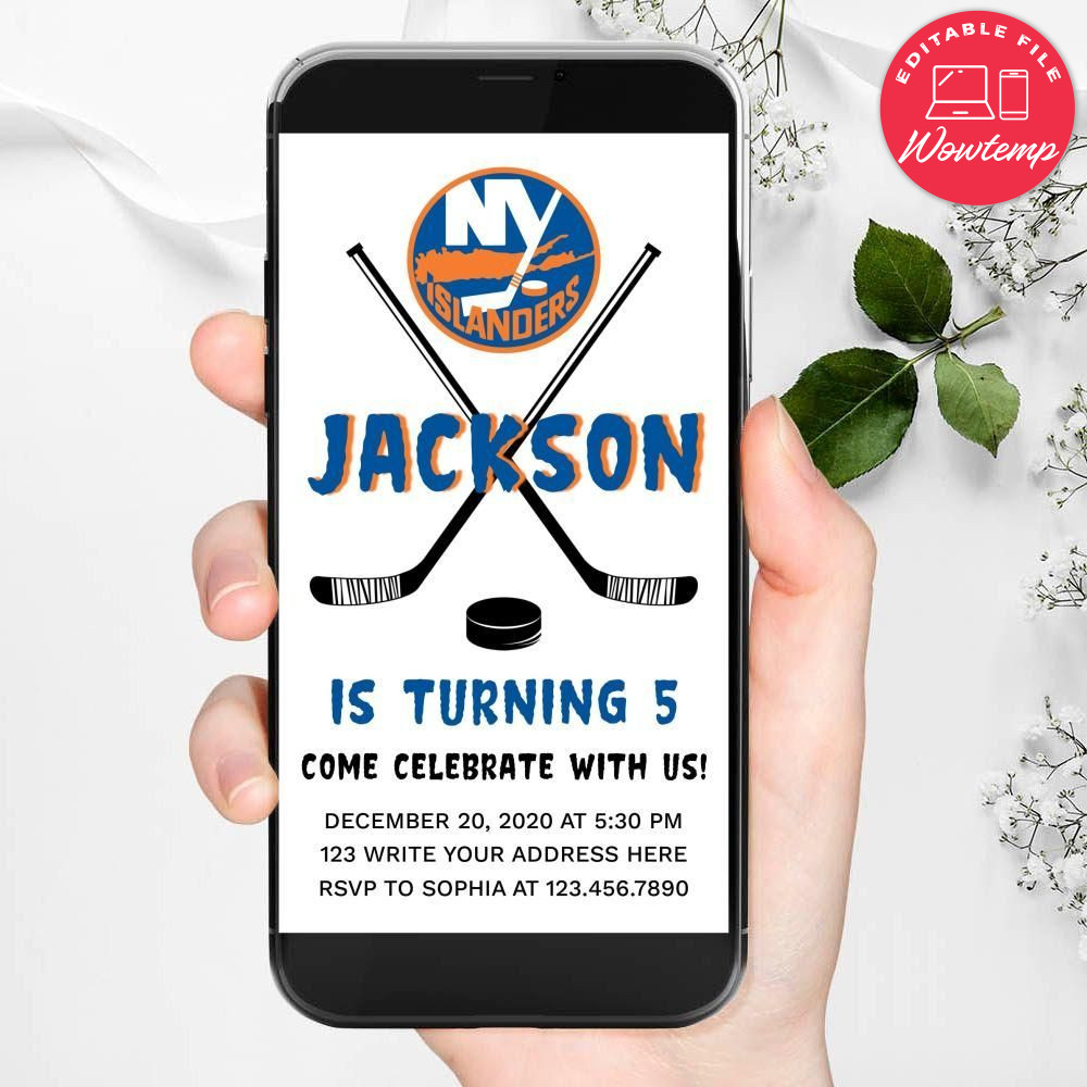 Electronic New York Islanders Electronic Invite Birthday Flyer Template Instant Download