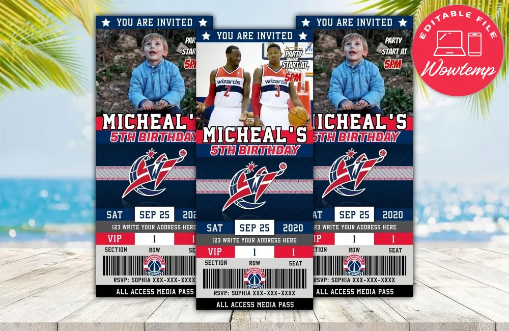 Washington Wizards Ticket Birthday Editable Templates Instant Download ...