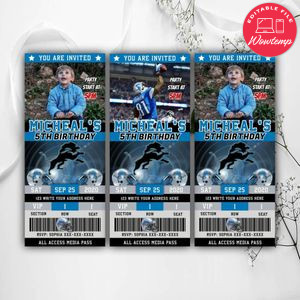 Printable Calvin Johnson Detroit Lions Birthday Ticket Invitations Instant Download