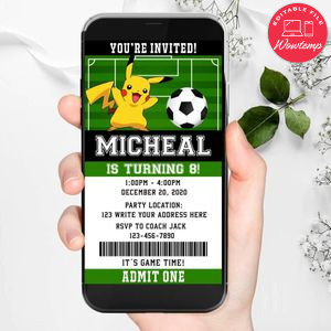 Electronic Pikachu Soccer Ticket Electronic Invite Birthday Invites Instant Download