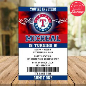 Texas Rangers Birthday Invitation Instant Download