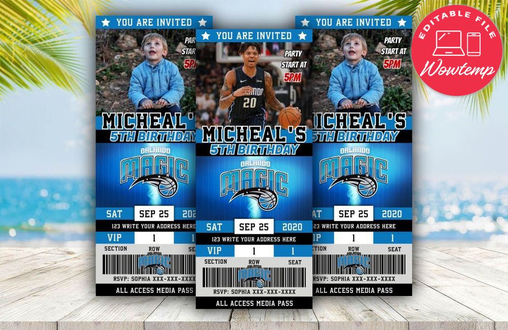 Editable Orlando Magic Birthday Ticket Invitations Instant Download