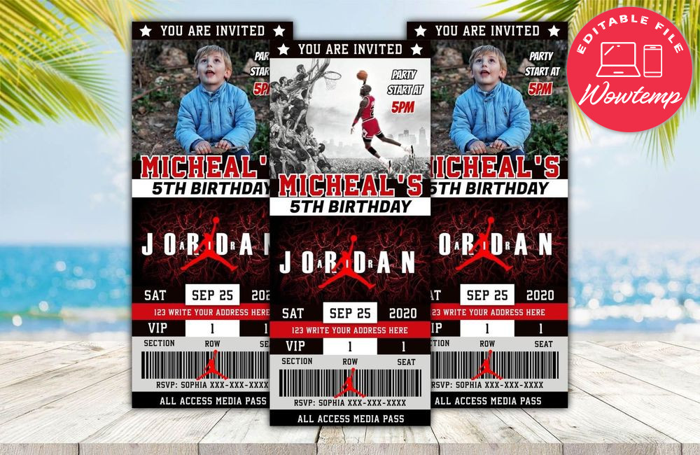 Jordan Ticket Birthday Editable Templates DIY