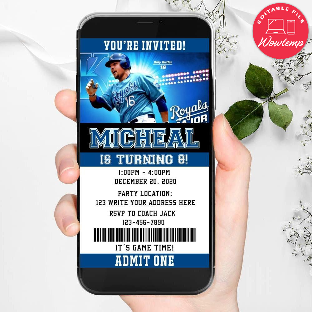 Electronic Kansas City Royals Electronic Invite Birthday Invitations Instant Download