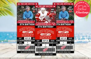 Detroit Red Wings Birthday Ticket Party Invitation Instant Download