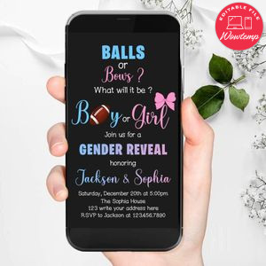 Electronic Football Balls and Bows Gender Reveal Electronic Invite Birthday Invitation Instant Download