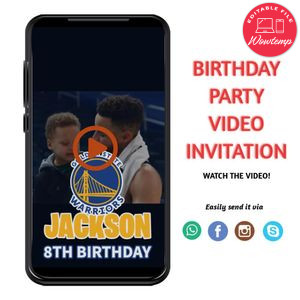 Stephen Curry Birthday Video Invitation Digital Template Customizable Instant Download