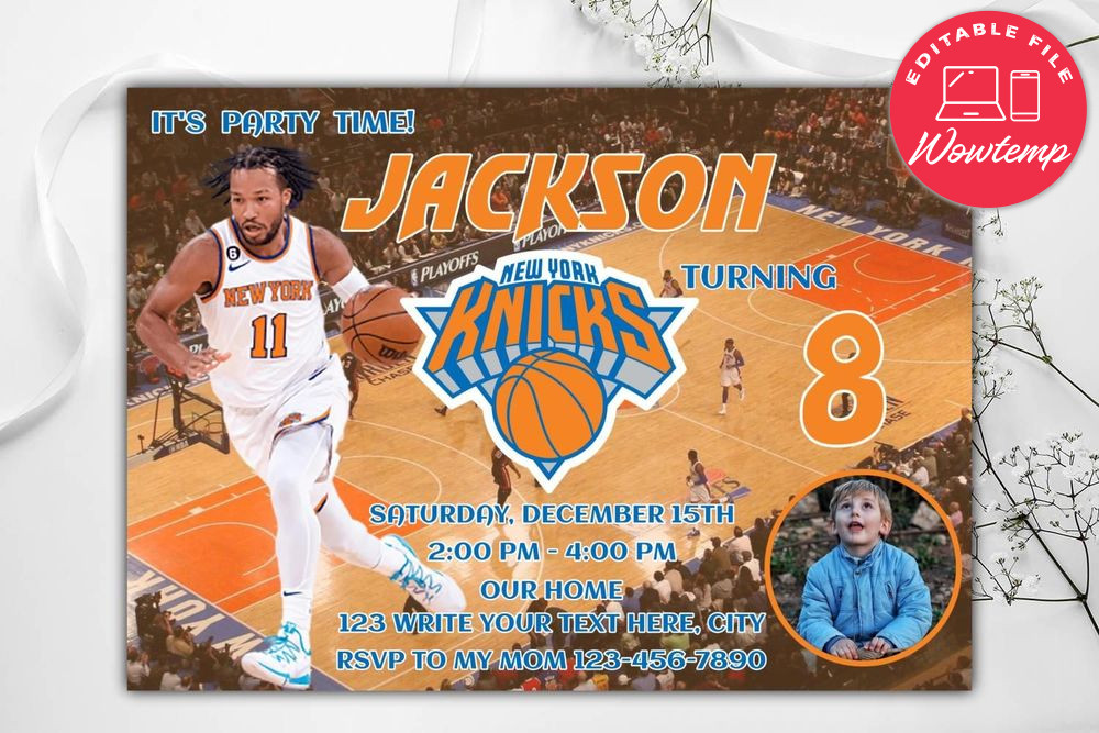 New York Knicks Birthday Flyer Template to Print at Home Instant Download