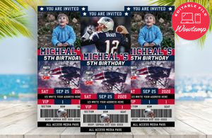 Editable New England Patriots Birthday Ticket Invitation Instant Download