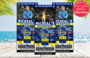 Editable Golden State Warriors Basketball Birthday Ticket Invitations DIY