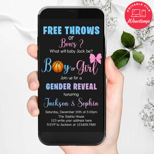 Electronic Basketball Free Throws and Bows Gender Reveal Electronic Invite Birthday Invitation Instant Download