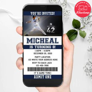 Electronic New York Yankees Electronic Invite Birthday Invitations Instant Download