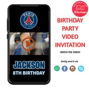 Neymar Birthday Video Invitation Digital Template Customizable Instant Download