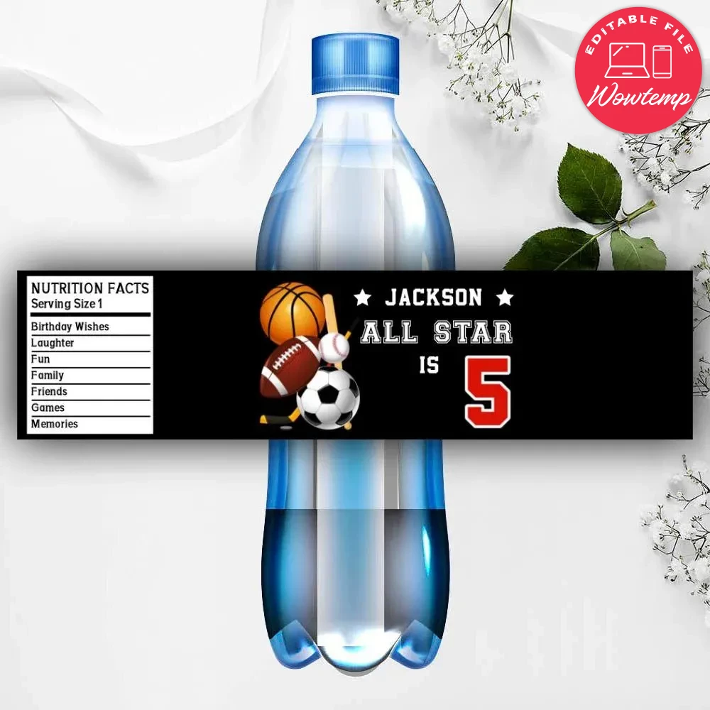 All Star Water Bottle Labels Instant Download | Wowtemp
