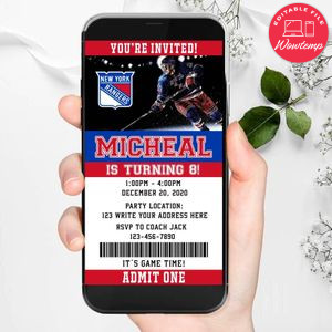 Electronic New York Rangers Electronic Invite Birthday Invitations Instant Download