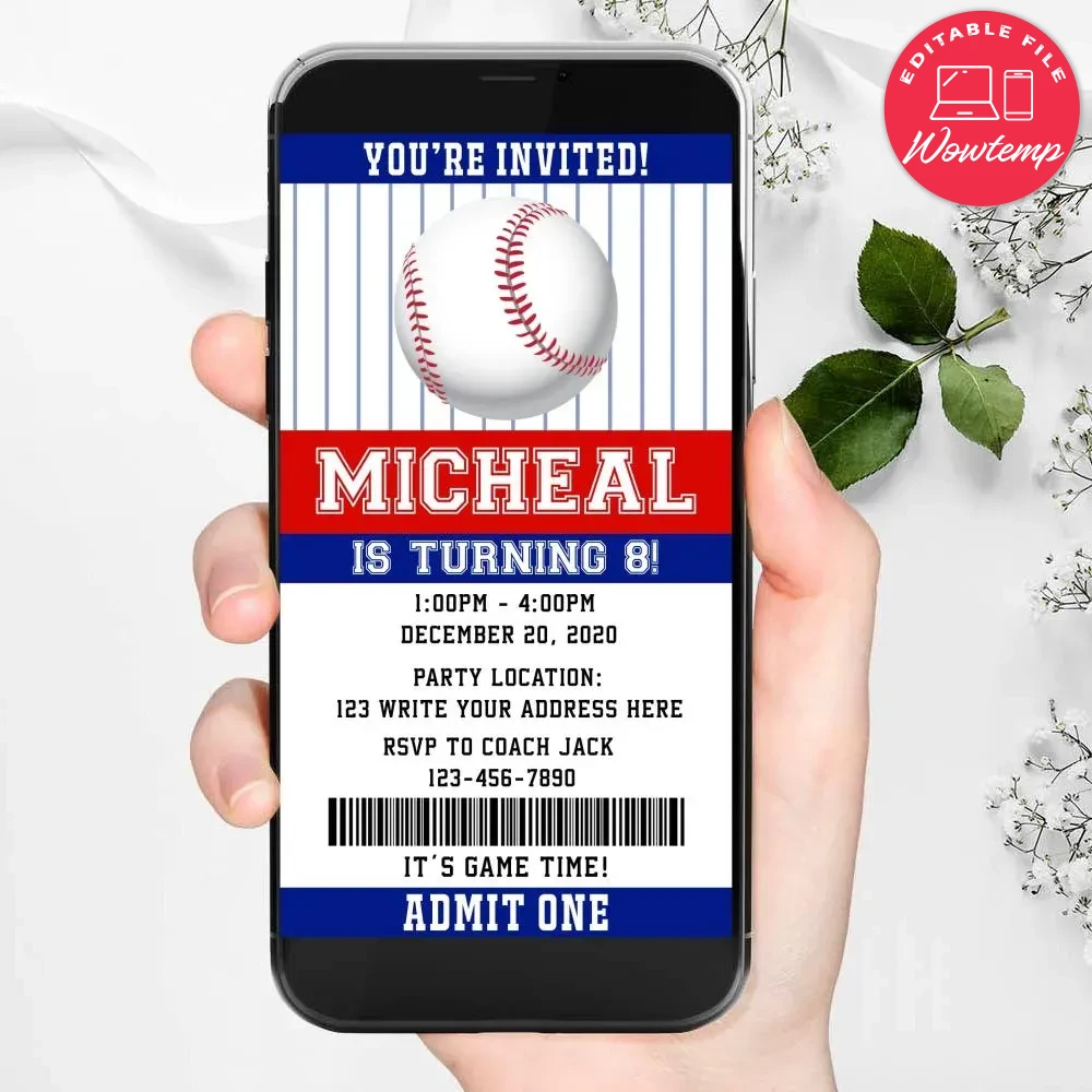 Baseball Mobile Invite Customizable Template Instant Download | Wowtemp