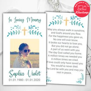Printable Funeral Prayer Card Instant Download