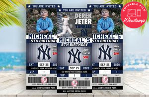 New York Yankees Baseball Ticket Birthday Editable Templates Instant Download