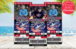Editable Columbus Blue Jackets Birthday Ticket Invitation Instant Download