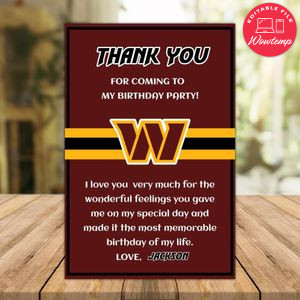 Washington Commanders Thank you card Template to Print at Home Instant Download