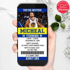 Electronic Golden State Warriors Ticket Electronic Invite Birthday Invites Instant Download