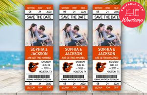 Editable Baltimore Orioles Save The Date Wedding Engagement Announcement Ticket Invitation Instant Download