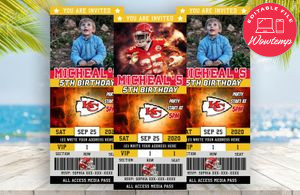 Editable Kansas City Chiefs Birthday Ticket Invites Instant Download