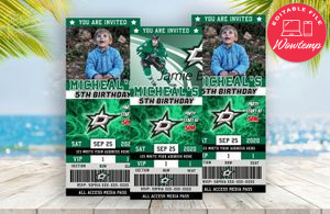 Dallas Stars Party Ticket Invitations Instant Download