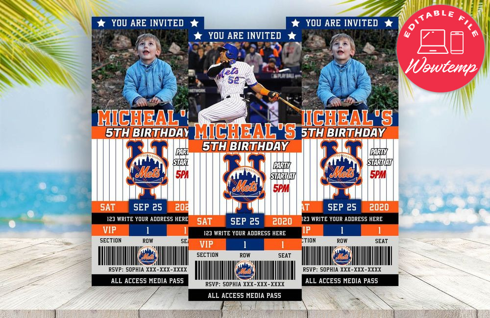 Editable New York Mets Birthday Ticket Invitation Instant Download