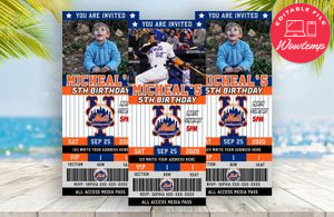 Editable New York Mets Birthday Ticket Invitation Instant Download