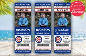 Printable Chicago Cubs Birthday Ticket With Photo Invitation Instant Download