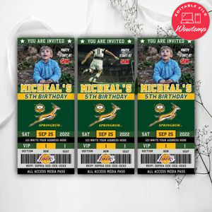 Springbok Rugby Ticket Birthday Editable Templates Instant Download