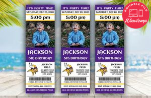 Printable Minnesota Vikings Birthday Ticket With Photo Invitation Instant Download