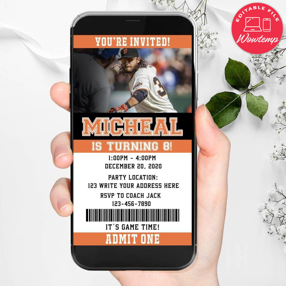 Electronic San Francisco Giants Electronic Invite Birthday Invitations Instant Download