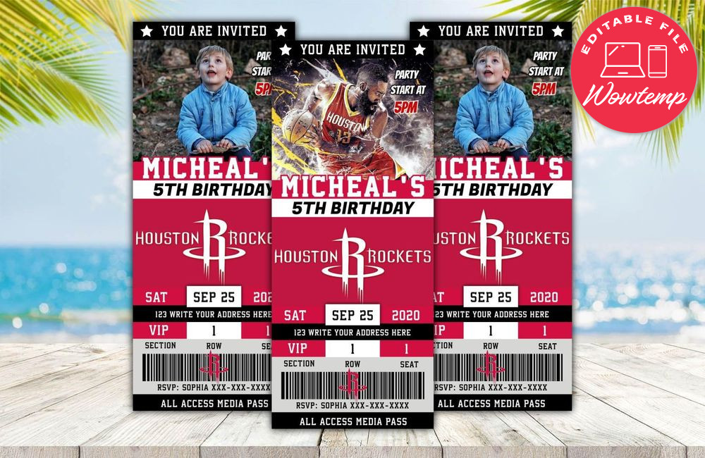Editable Houston Rockets Birthday Ticket Invitation Instant Download