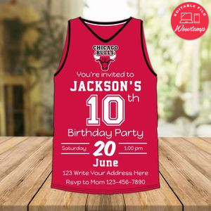 Chicago Bulls Jersey Birthday Invitation Instant Download