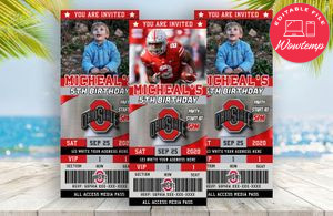 Editable Ohio State Buckeyes Birthday Ticket Party Invitations Instant Download