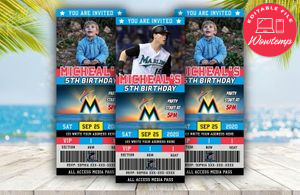 Miami Marlins Ticket Birthday Editable Templates Instant Download