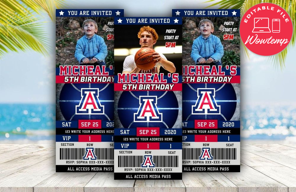 Editable Arizona Wildcats Birthday Ticket Invitations Instant Download